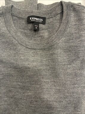 Express Men's Heather Gray Merino Wool-Blend Crewneck Sweater